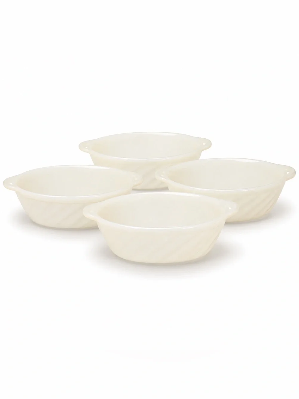 Set of 4 Swirl White Fire King Oven Ware Individual Casseroles Anchor Hocking